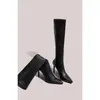 Botas largas negras de punta alta hasta la rodilla con tacón alto, botas de jinete adelgazantes para mujer, botas de tubo alto de tacón fino, botas ajustadas de felpa para otoño e invierno