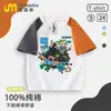 Camisetas de Manga Curta Co-Branded Minecraft para Homens e Mulheres, Verão Roupas Versáteis 100% Algodão Minecraft Creeper para Crianças