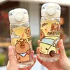 Capivara Copo Plástico Portátil Fofo Copo de Água Infantil Portátil Grande Capacidade Copo com Tubo de Sucção Tampa de Copo que Salta Copo de Água