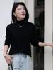 Suéter Base de Punto Fino 100% Lana Pura con Cuello Alto y Borde Enrollado para Mujer, Suéter Fino de Lana Pullover con Mangas Largas