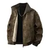 Jaqueta Vintage com Gola Alta Estampada para Homens, Primavera/Outono 2026, Casaco Casual Solto, Moda Americana Versátil para o Dia a Dia, Jaqueta de Couro Tendência