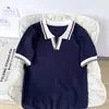 Camisa Polo Color Block de Manga Curta Estilo Luxo Leve, Camisa Polo Respirável com Patchwork de Tricô Masculino Estilo Old Money