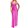 Coleção de Verão 2026 Feminina: Vestido de Festa Europeu e Americano Transfronteiriço, Elegante e Sexy, Liso, Sem Mangas, Decote V, Ajustado
