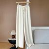 Pantalones de pierna ancha y cintura alta de lana virgen australiana elegantes de otoño e invierno para mujer, pantalones rectos suaves y encerados casuales con nubes