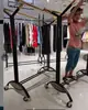 Estante de Exhibición Plegable de Doble Barra Móvil con Ruedas Espesor Piso Soporte Telescópico Ajustable Tendedero para Ropa