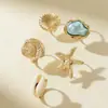 Conjunto de Anéis Novo Estilo Transfronteiriço Europeu e Americano, Anéis Irregulares Estilo Férias de Estrela-do-Mar e Concha, Moda Retrô de Nicho para Mulheres