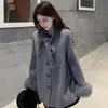 Abrigo de botones de alta gama estilo retro transfronterizo de piel sintética para mujer, chaqueta corta de lana engrosada gris para otoño e invierno, moderno