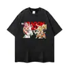 Estampa de Anime Japonês Marca da Moda Top Oversized Colete Masculino Camiseta Masculina Vintage Retrô Gola Redonda Manga Curta
