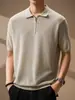 Camisa de Tricô Masculina Manga Curta Estilo Old Money com Gola Reversível e Zíper, Camiseta Pulôver para Adolescentes, Retro Japonês Tendência Versátil
