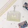 Portatarjetas Horizontal de PVC con Alas de Ángel Estilo Coreano para Fans de K-Pop Estuche Protector Pequeño para Tarjetas de 3 Pulgadas con Lazo de Cinta Exhibidor Pequeño de Tarjetas