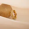 Anel Dazan em Estoque Europeu e Americano Transfronteiriço Ins Vintage Banhado a Ouro Real 18K Aço Titânio Flor Margarida Zircônia Anel