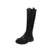 Botas Chelsea femininas longas com solas grossas, cano médio-alto, botas de montaria com aumento interno de altura, forro de pelúcia, couro genuíno, salto grosso, botas longas