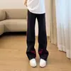 Jeans Unisex de Retazos con Tres Rayas Estilo Retro Americano, Moda Callejera Trendy, Pantalones Casuales Rectos Sueltos