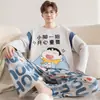 Pijama para Hombre Manga Larga Algodón Puro Primavera y Otoño Delgado Estudiante Joven Dibujos Animados Ropa de Casa Holgado Tallas Grandes Traje