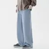 Calça Jeans Masculina de Cordão Transfronteiriça Cor Clara Modelagem Solta Cintura Reta Tendência Perna Larga Casual Longa para Homens