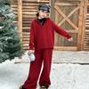 Roupa Infantil Estilo Coreano Outono e Inverno Novo Estilo Meninas Retrô Elegante Moda Cor Lisa Suéter de Tricô e Conjunto de Calças de Lã Tendência