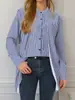 2025 Transfronterizo Amazon Europeo y Americano Ropa Camisa de Manga Larga Cuello Redondo Rayas Falso Dos Piezas Casual Cómoda