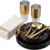 Juego de 175 Piezas Plato de Mármol Plástico Duro Ps Comida Occidental Plato Desechable para Cena Cuchillo, Tenedor y Cuchara Copa de Vino Plato Negro