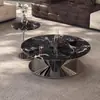 Mesa de centro redonda tipo platillo volante de mármol para sala de estar, uso doméstico, lujo ligero, modelo de diseñador de alta gama, mesa de centro de acero inoxidable, minimalista