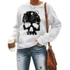 Top con estampado de calaveras, cuello redondo, holgado, manga larga, suéter casual para mujer