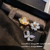 Anillo de mariposa con gema de color hada, chapado en oro blanco de 18 quilates, circonita cuadrada de 2 quilates, lleno de diamantes, anillo dulce ajustable