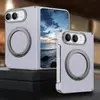 Aplicável ao iPhone Duo Versão Coreana Couro Liso Maçã 18 Tela Dobrável Duplo Eixo Central Capa de Celular Case com Suporte Magnético Rotativo