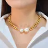 Collar de perlas de imitación con personalidad de nicho, cadena de clavícula, joyería transfronteriza europea y americana para mujer, collar simple de cadena gruesa geométrica de moda