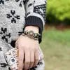 Pulsera de cuero personalizada para hombre y mujer, accesorios de aleación de girasol, pulsera de cuentas de piel de vaca al por mayor, pulsera vintage