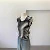 Comercio Exterior Europeo de Alta Gama Chaleco de Punto sin Mangas de Seda Helada con Cuello Redondo a Rayas para Mujer Verano Ajustado Adelgazante Moda Top