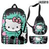 Nuevo producto 3D Cross-borDer: mochila escolar con diseño de Hello Kitty, bolso cruzado, estuche para lápices, conjunto de tres piezas con impresión
