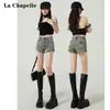 Shorts de Mezclilla Azul Claro Vintage para Mujer 2024 Tendencia Combinan con Todo Nueva Llegada Verano Cintura Alta Favorecedores para Figuras Altas Forma de A Pantalones Cortos Ajustados