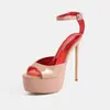 14cm AliExpress Plus Size Couro Patente Bico Aberto Salto Alto Sapato Único Sexy Palco Desfile de Moda Vazado Sandálias de Plataforma Impermeáveis