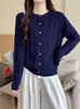 Cardigan Chaqueta de Punto Trenzado Holgado Adelgazante Estilo Coreano Nuevo Primavera/Otoño Mujer Cuello Redondo Versátil Casual Top de Punto