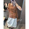 Blusa Mochie Estilo Menina Gentil Mistura de Linho Multicamadas Irregular Babado Fita Sem Mangas Mq1521