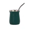 Mini garrafa térmica de aço inoxidável transfronteiriça, caneca de cerveja em couro sintético, copo de café a vácuo de camada dupla com colher, copo de água