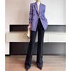 Atacado do Fabricante Blazer Roxo para Mulheres, Sensação de Alto Padrão, Terno Pequeno de Lã Nova com Tweed Espinha de Peixe para Mulheres