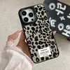 Espejo con Estampado de Leopardo y Marco de Etiqueta Adecuado para Funda de Teléfono Anti-Caída Apple 17 Superficie de Espejo Funda Protectora para iPhone 16/15