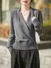 Suéter de Punto Elegante, Sofisticado y de Alta Gama con Cuello en V Cruzado, Ceñido a la Cintura, Adelgazante, Suave y de Estilo Maduro para Mujer, Nuevo Modelo de Primavera y Otoño
