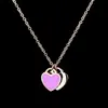 Collar Europeo y Americano Doble Corazón con Goteo de Aceite Acero de Titanio Plateado Galvanizado Collar Pequeño de Corazón de Melocotón Fabricante Venta al por Mayor Diseño Simple
