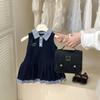 Vestido colete estilo faculdade para meninas Verão 2025 Novo Bebê Crianças Estiloso Sem Mangas Coreano Vestido Princesa