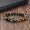 Amazon Hot New Black Onyx Tiger Eye DIY Pulseira Distintiva Cabeça de Lobo Aço Inoxidável Moda Homens Frisada Pulseira