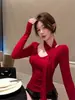 Camiseta de cuello en V de manga larga estilo coreano, nicho de alta gama, con tiras fluidas, estilo puro deseo de principios de otoño, top ajustado como capa base, versátil