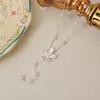 Colar de Franjas de Pérolas Florais Suaves Estilo Francês com um Toque de Luxo Leve e High-End, Corrente de Clavícula com Design de Nicho Fresco e Delicado