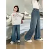 Calças Jeans Largas de Primavera e Outono para Meninas, Jeans Estreitos de Cintura Alta Macios e Confortáveis para Crianças