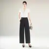 Calça Feminina Hengyuanxiang Calça de Perna Larga Solta Não Amassa 2026 Outono Novo Estilo Calças para Mulheres Cintura Alta Versátil Calças Casuais Femininas