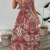 2025 Aliexpress Amazon Estación Independiente Venta Caliente de Verano Vestido Largo Estampado de Cuello V con Volantes Listo en Stock