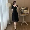 2026 Nuevo Vestido Negro de Gasa Elegante Estilo Francés Exquisito de Gama Alta Estilo Hepburn para Mujer Verano Vestido Negro Pequeño