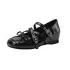Versión de Piel de Oveja Zapatos de Salón Estilo Ballet Retro Dulce-Genial de un Solo Zapato Punta Cuadrada Francesa Nariz de Cerdo Mary Jane Zapatos para Mujer con un Toque de Nicho y Detalle de Lazo