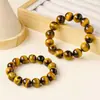 Pulsera de cuentas lisas de piedra ojo de tigre de cristal natural, ojo de gato ojo de tigre amarillo, pulsera de una sola cuenta de piedra ojo de tigre al por mayor