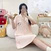 Ropa de Casa Estilo Verano Camisón de Manga Corta para Mujer Cárdigan Solapa Bordado de Dibujos Animados Nube Algodón Cómodo Transpirable Estilo Simple